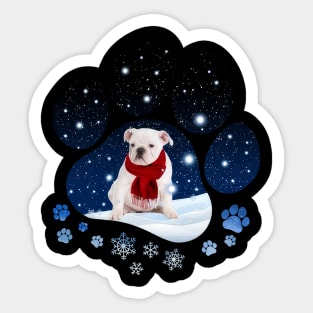 Snow Paw White English Bulldog Christmas Winter Holiday Sticker